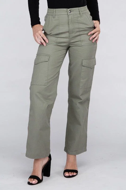 Everyday Wear Elastic-Waist Cargo Pants Wide-Legged Palazzos