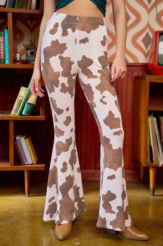 Jade By Jane Mocha Cow Print Flared Pants Casual Lounge Pants