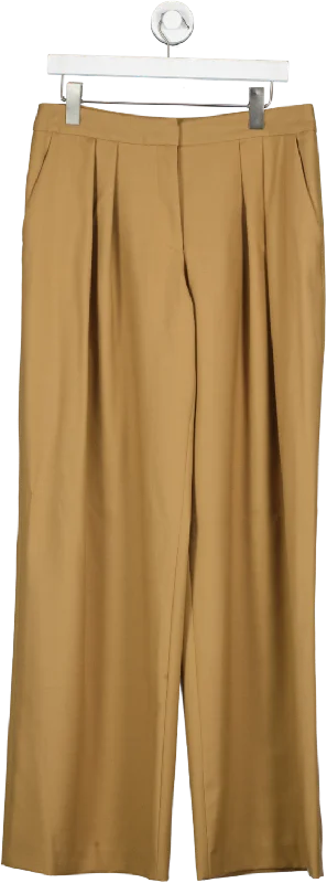 Karen Millen Brown Premium Wool Flannel Pleat Detail Pants UK 12 Soft Sweatpants Style