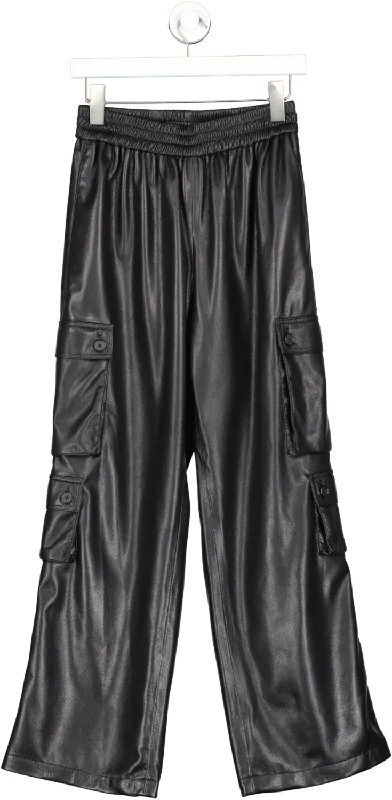 Les Reveries Black Super Cargo Leather Track Pants UK S Stylish Slim Trousers