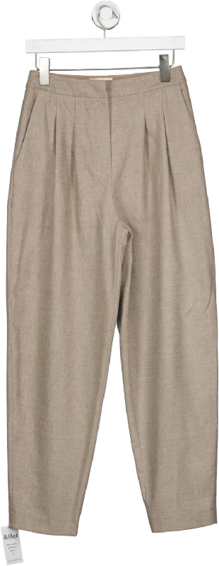 LouLouStudios Brown Farina Pleated Wool-blend Tapered Pants UK XS Formal Wide-Leg Pants
