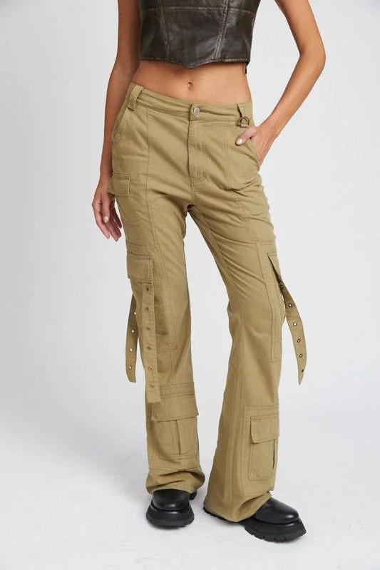 Low Waist Cargo Flared Pants Elegant High-Waist Pants