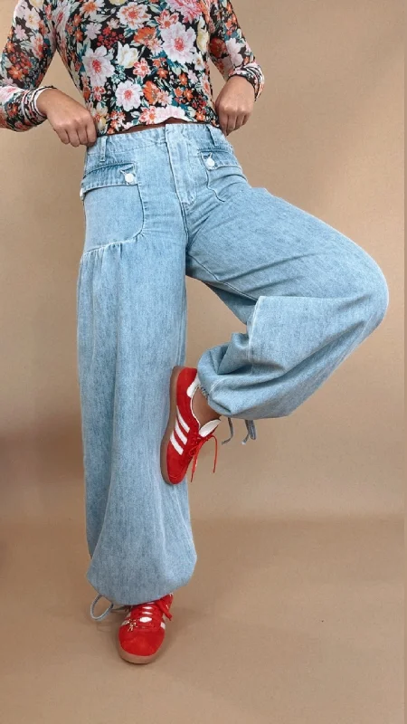 Lightweight Denim Parachute Pants Trendy Palazzo Pants