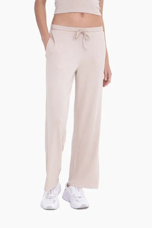 Mono B Mid-Rise Lounge Terry Pant Comfortable Pleated Pants
