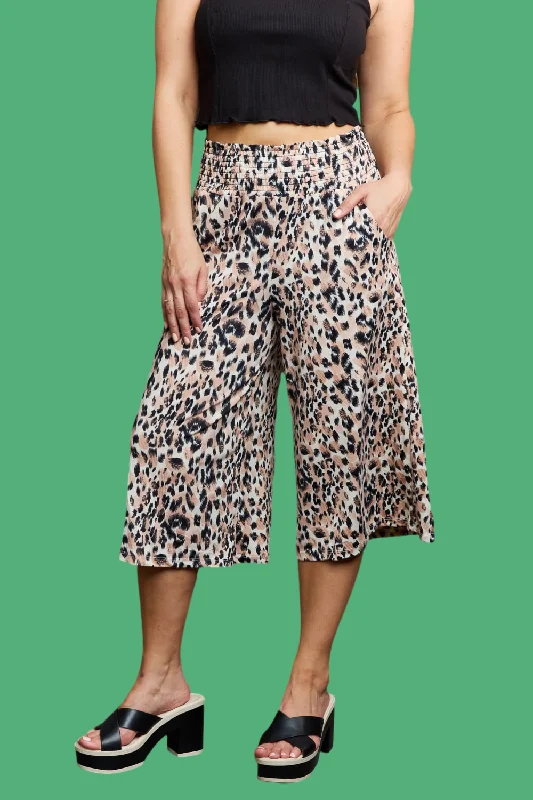 Ninexis | Leopard High Waist Flowy Wide Leg Pants with Pockets Classic Pleated Pants