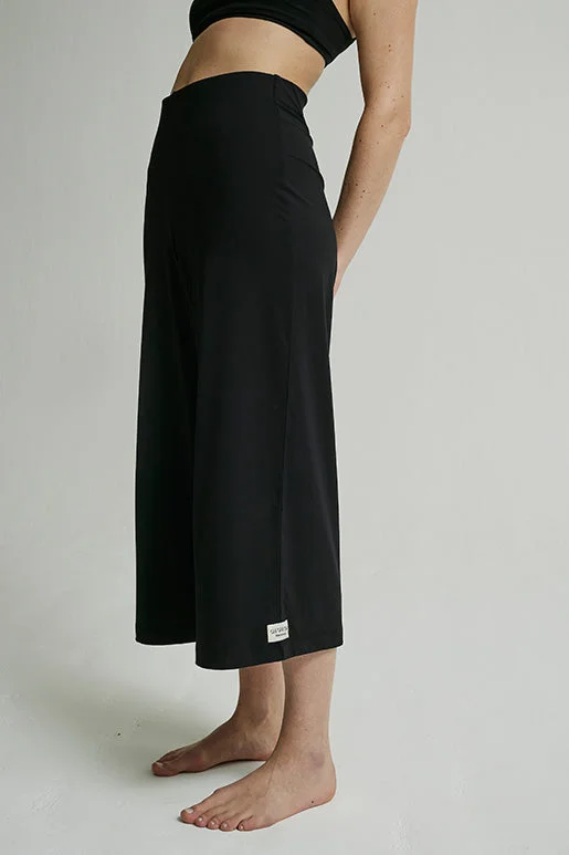 Cropped Wide Leg Pants Black Comfy Zip-Up Pants