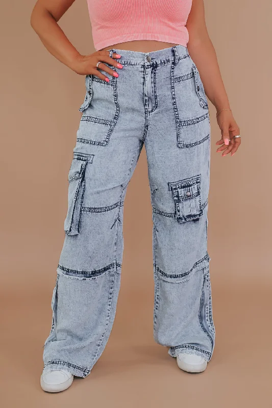 Oli &Hali: Washed Denim Cargo Pant Trendy Work Pants