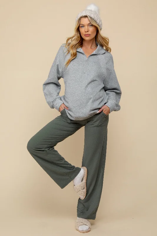 Olive Straight Leg Yoga Maternity Pants Stylish Harem Pants