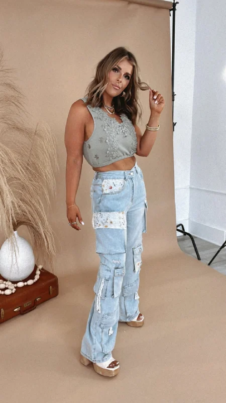 POL: Freya Floral Pocket Cargo Pants Casual Sweatpants Style