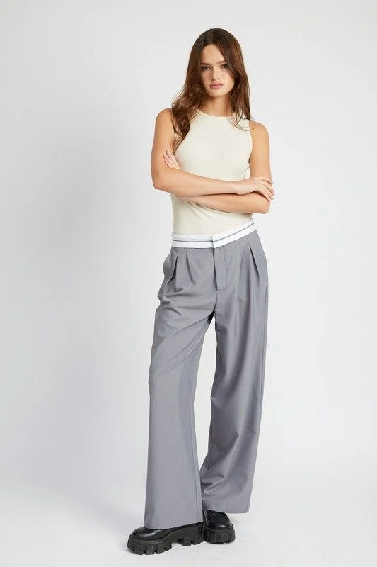 Emory Park | Reverse Waist Band Tailored Pants Slim-Fit Khaki Pants