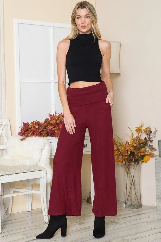 Rib Brush Wide Leg Pants with Pockets Fashionable Work Pants