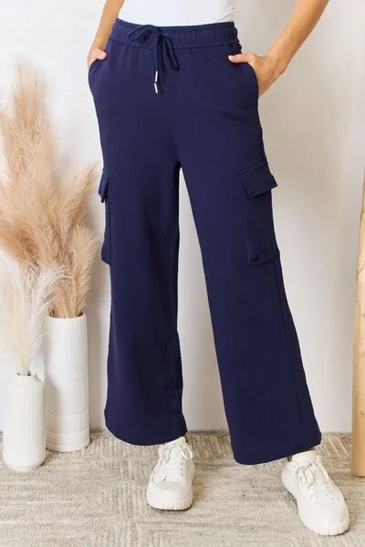 RISEN Drawstring Relaxed Cargo Wide Leg Pants Cozy Maternity Pants