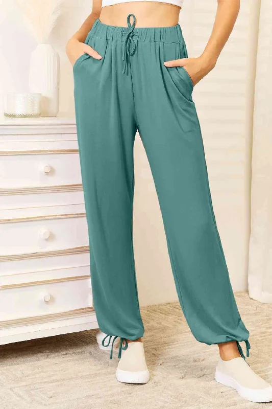 Soft Rayon Drawstring Waist Pants with Pockets Soft Wool Pants