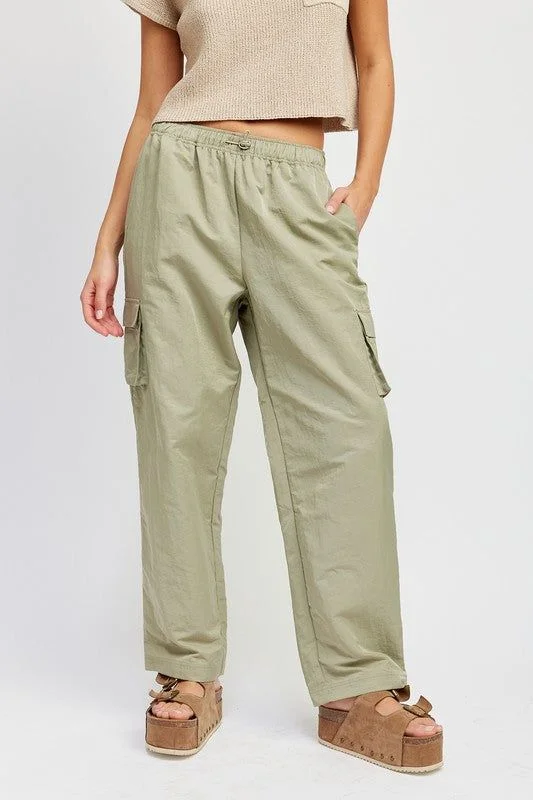 Straight Leg Pants With Elastic Waist Band Trendy Tapered Pants