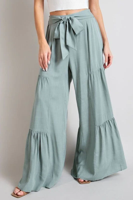 Tiered Wide Leg Pants Elegant High-Waist Pants