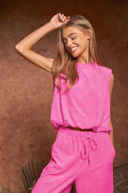 Davi & Dani Velvet Sleeveless Round Neck Top and Pants Set Trendy Velvet Pants