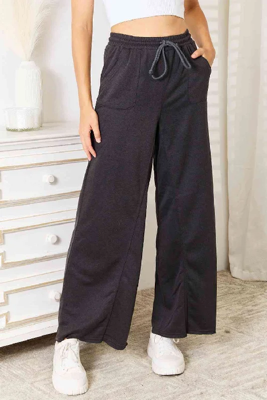 Wide Leg Pocketed Pants Trendy Velvet Pants