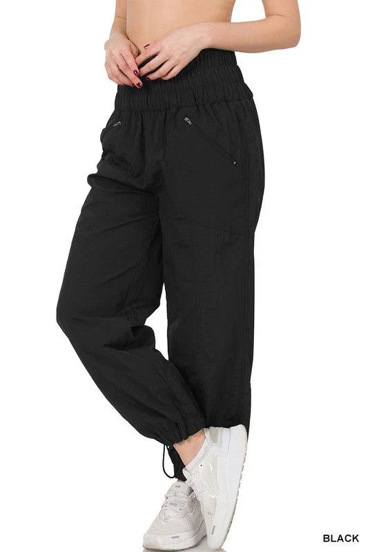 ZENANA | Windbreaker Smocked High Waistband Jogger Pants Chic Faux Leather Pants