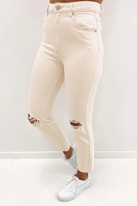 A 94 High Slim Jean Stone White Rip Trendy Button-Up High-Waist Jeans