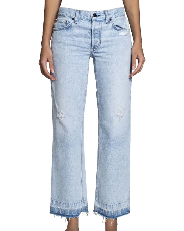 Low Rise Straight Jean in Bleach Destroy Trendy Button-Up High-Waist Jeans