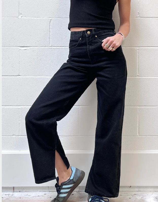 Bella Wide Leg Baggy Jean in Washed Black Comfortable Faded High-Rise Jeans