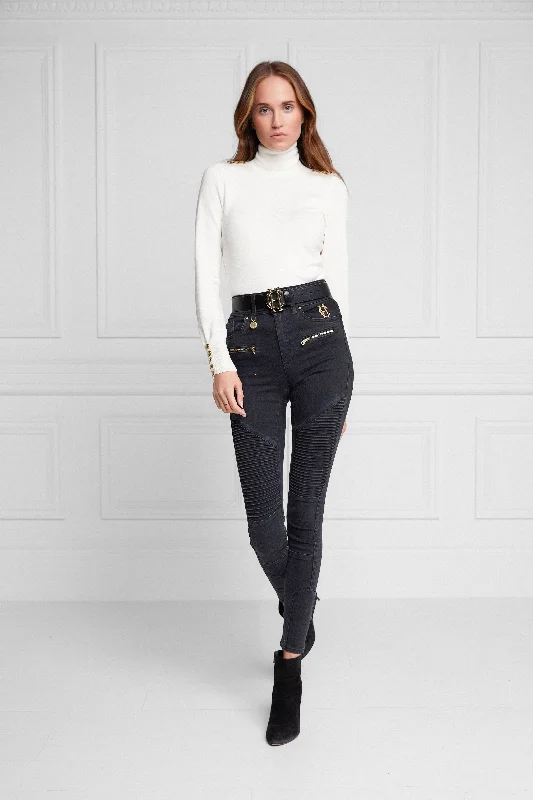 Biker Jean (Washed Black) Stylish Shredded Denim Jeans
