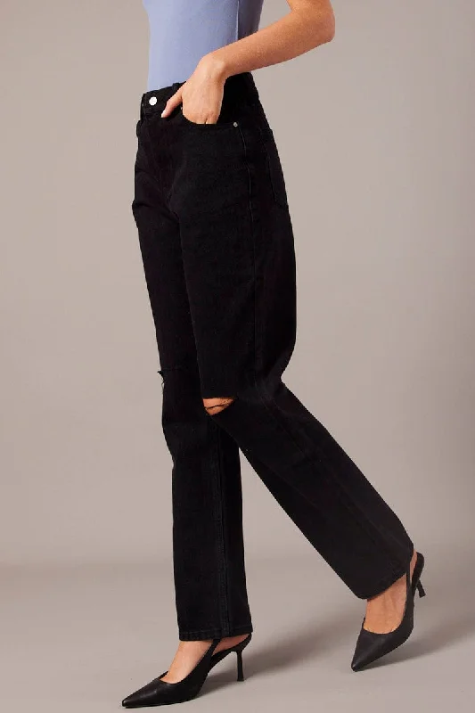 Black Boyfriend Jean High Rise Comfortable Faded High-Rise Jeans