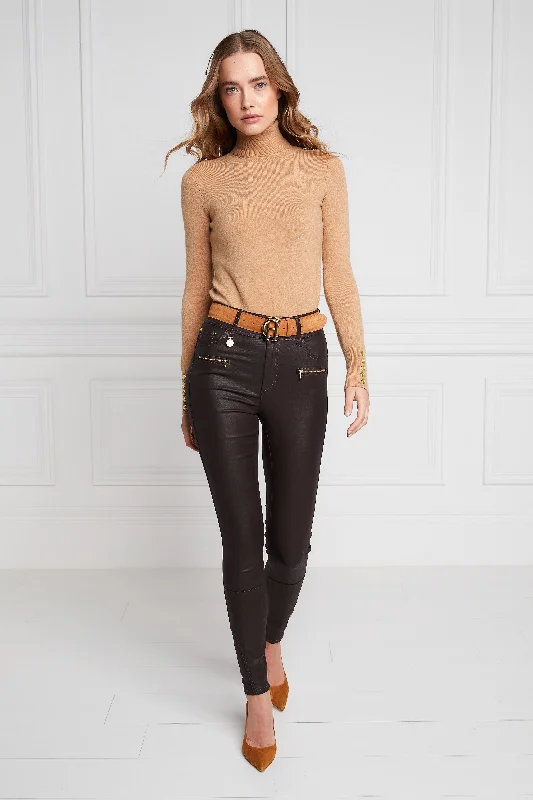 Coated Jodhpur Jean (Chocolate) Trendy Bootcut High-Waisted Jeans