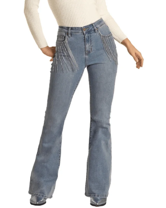 Rock & Roll Cowgirl Women's High Rise Stretch Fringe Flare Jean BW6HD02247 Stylish Plus Size Denim Jeans Rock & Roll Cowgirl Women's High Rise Stretch Fringe Flare Jean BW6HD02247 Stylish Plus Size Denim Jeans