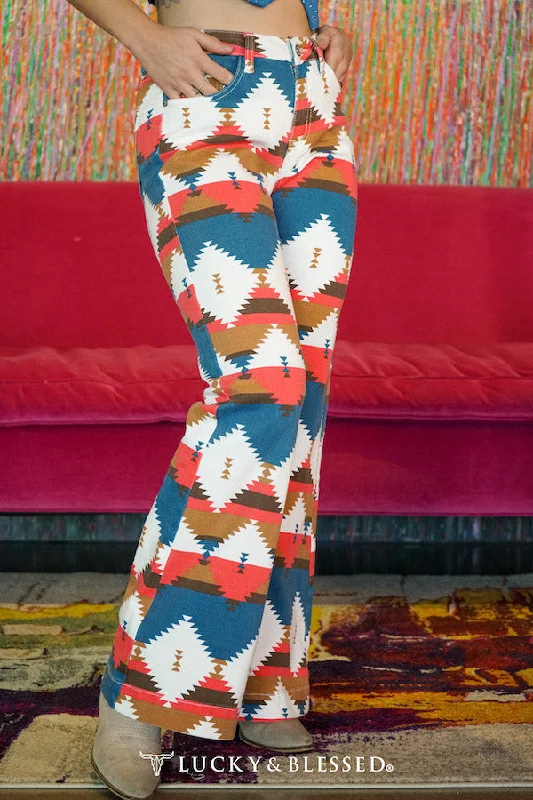 Teal Red with Aztec printed Wide leg cropped jean with tummy control Stylish High-Rise Mom Jeans Teal Red with Aztec printed Wide leg cropped jean with tummy control Stylish High-Rise Mom Jeans