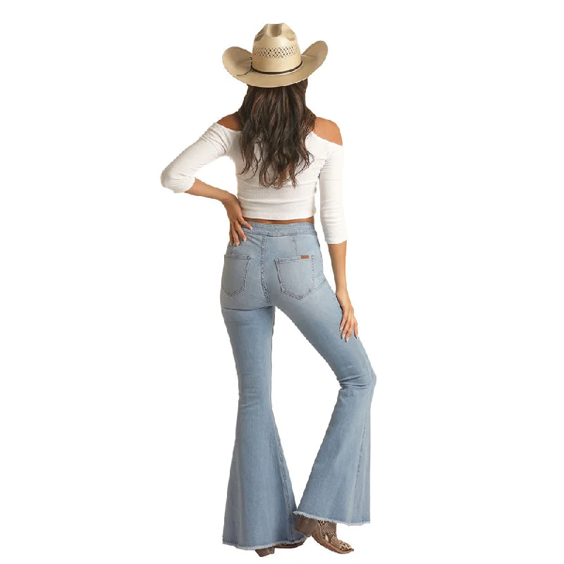 RRWD7PRZU8 Rock & Roll Cowgirl Pull On Bargain Bell Flare Stretch Jean - Light Wash Chic Rip-Detail High-Waist Jeans RRWD7PRZU8 Rock & Roll Cowgirl Pull On Bargain Bell Flare Stretch Jean - Light Wash Chic Rip-Detail High-Waist Jeans
