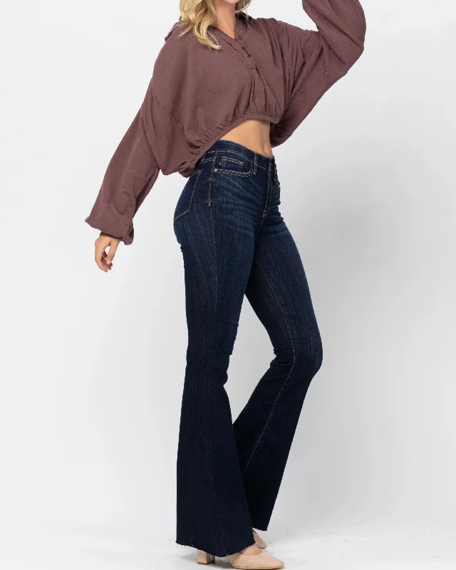 Decklan High Rise Raw Hem Flare Jean Fashionable Straight Cut Jeans