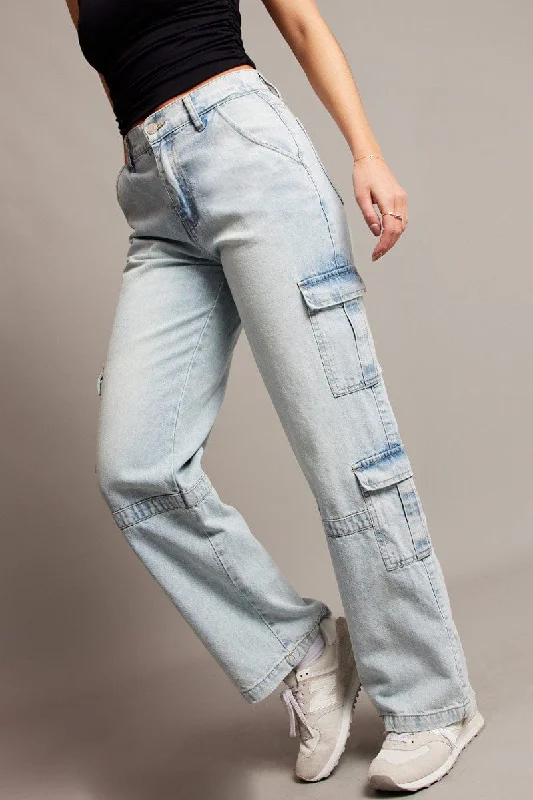 Denim Cargo Jean Mid Rise Elegant Dark-Wash Bootcut Jeans