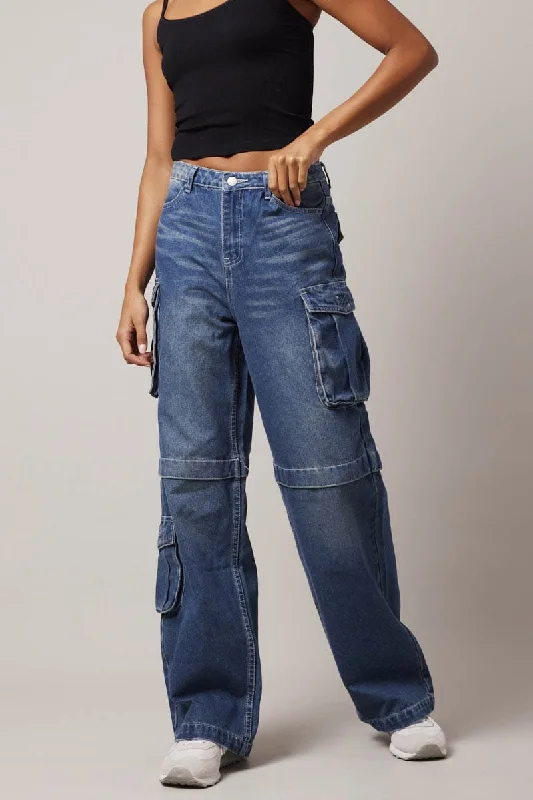 Denim Cargo Jean Out Pocket Casual Loose Fit Jeans