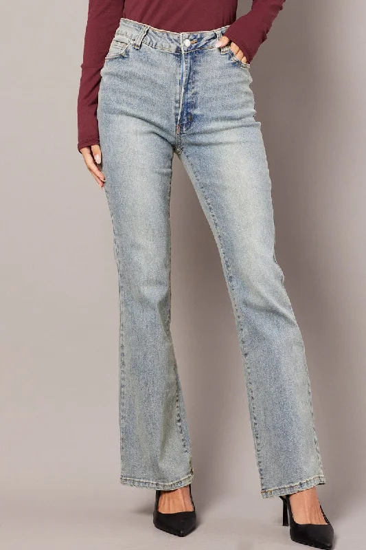 Denim Flare Jean High Rise Belted Elegant Tapered Leg Denim