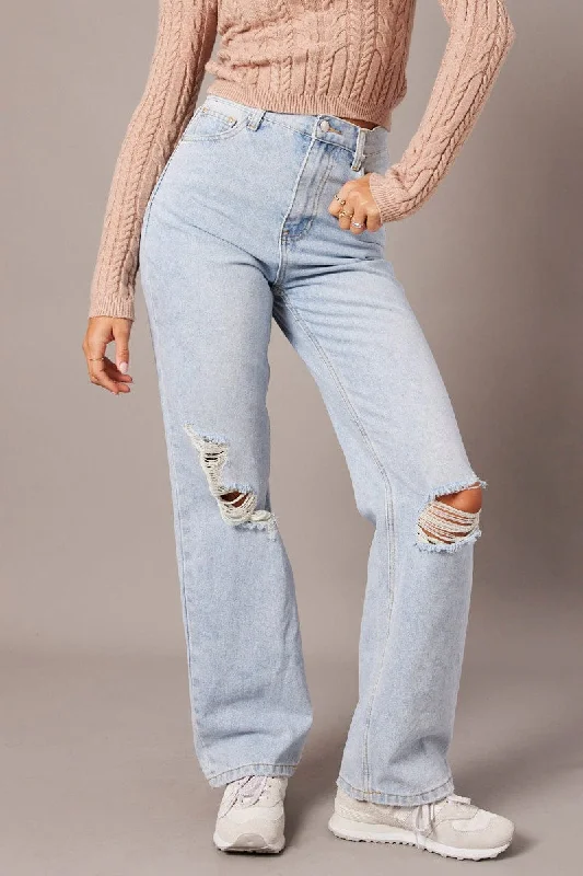 Denim Wide Leg Jean High Rise Casual Bootcut Ripped Jeans