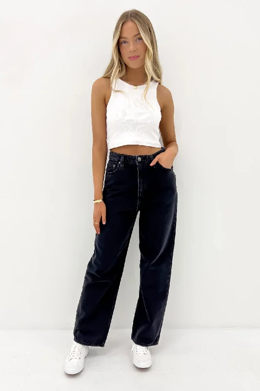 High Baggy Jean Dusted Black Petite Fashionable Raw Hemmed Jeans