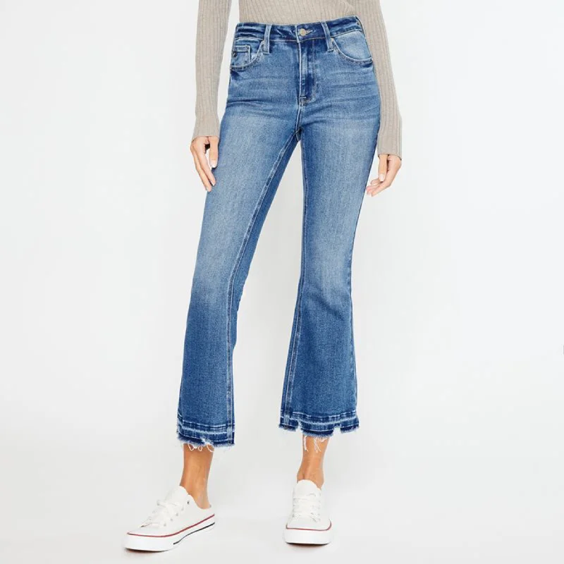 KanCan Women's High Rise Crop Jean Fashionable Raw Edge Jeans