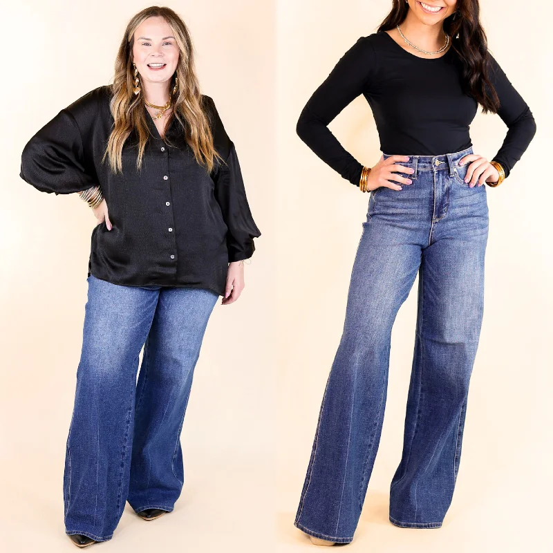 Judy Blue | Back in Time High Waisted Tummy Control Retro Wide Leg Jean in Dark Wash Comfortable Boyfriend Jeans Judy Blue | Back in Time High Waisted Tummy Control Retro Wide Leg Jean in Dark Wash Comfortable Boyfriend Jeans