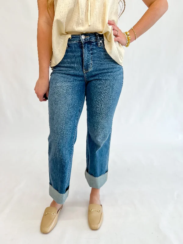 [Judy Blue] Mid Rise Tummy Control Jean Comfortable Straight-Legged Denim