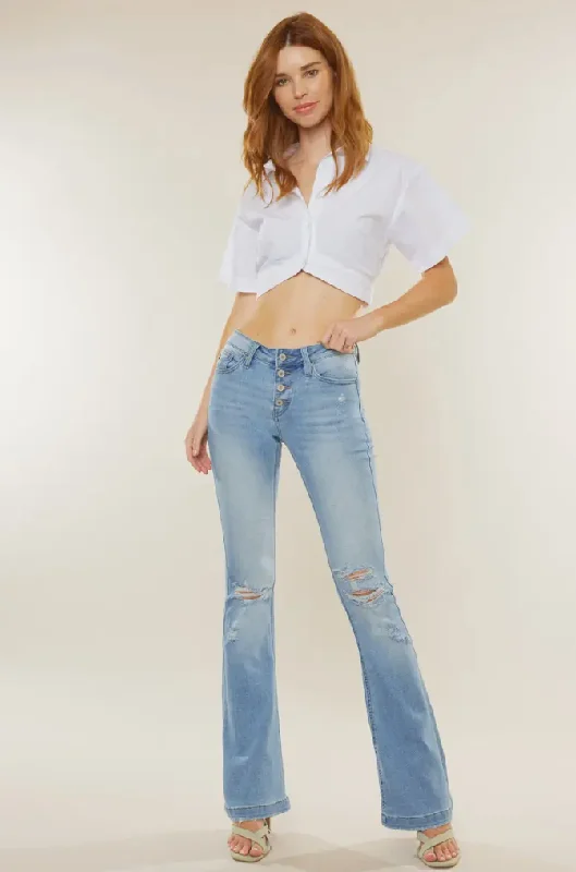 KC6327FM Kan Can USA Women's Mid Rise Jean Casual Distressed Skinny Jeans