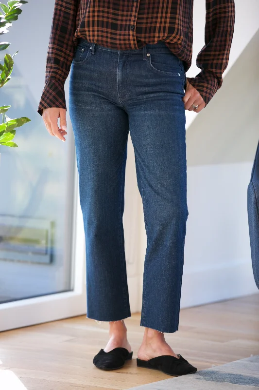 LE JEAN Sabine Straight Mid Rise in Dark Side Fashionable Vintage Wash Jeans