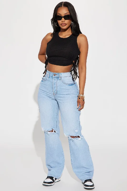 Main Squeeze Non Stretch Ripped Straight Leg Jean - Light Wash Comfortable Boyfriend Jeans