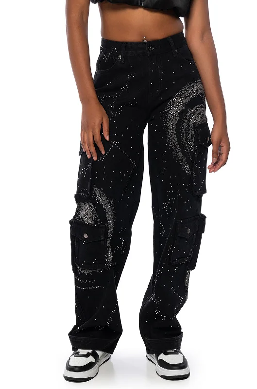 OUT OF THIS PLANET CARGO JEAN Fashionable Frayed Hem Denim