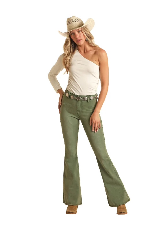 Rock & Roll Denim High Rise Extra Stretch Army Green Flare Jean Casual Skinny Fit Jeans Rock & Roll Denim High Rise Extra Stretch Army Green Flare Jean Casual Skinny Fit Jeans