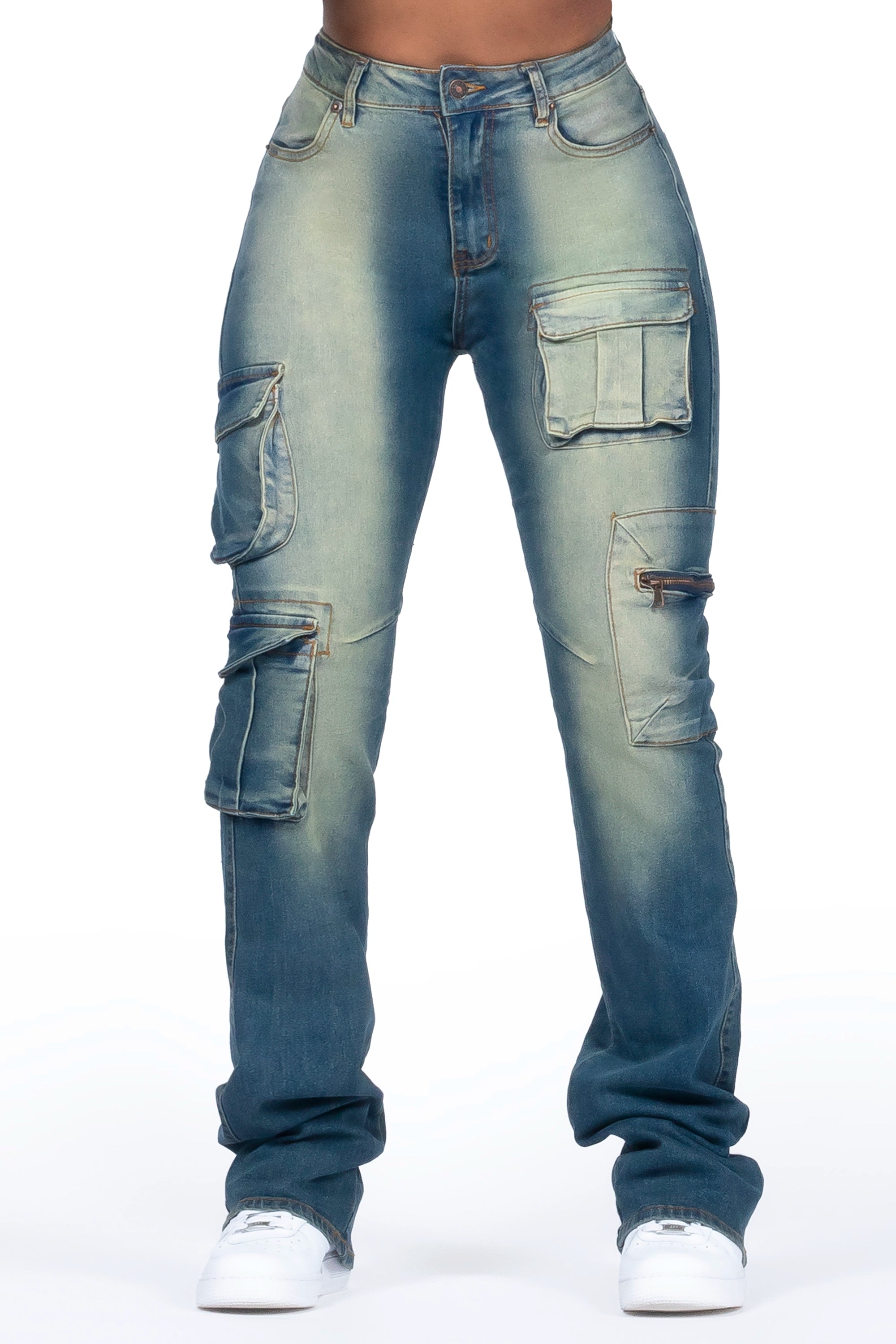 Corrine Tinted Dark Wash Super Stacked Jean Chic Vintage-Inspired Denim Jeans