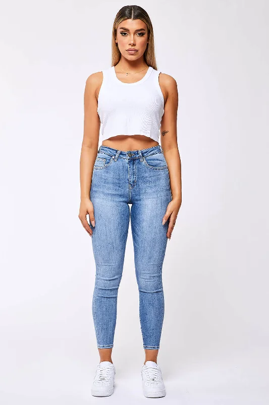 SKINNY JEAN - WASHED INDIGO BLUE Classic Slim Fit Jeans