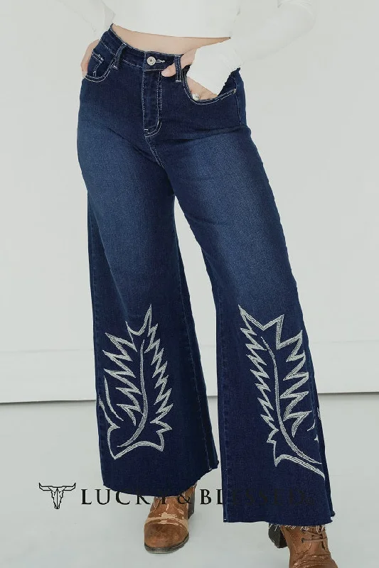 Tea Stained Wide leg cropped jean with embroidery and tummy control Trendy Colored Denim Jeans Tea Stained Wide leg cropped jean with embroidery and tummy control Trendy Colored Denim Jeans