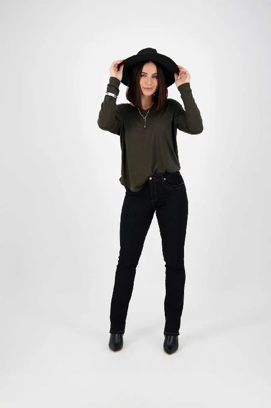Vassalli Pant - Black Denim Slim Leg Full Length women's jean Trendy Paperbag Waist Jeans Vassalli Pant - Black Denim Slim Leg Full Length women's jean Trendy Paperbag Waist Jeans