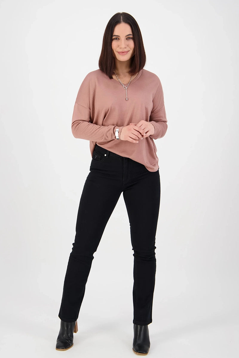 Vassalli Women's Slim Leg Jean in Black Casual Wide-Legged Denim Jeans